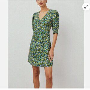 Rails Roma Mini Dress Abstract Garden Floral Green V-neck Puff Sleeves